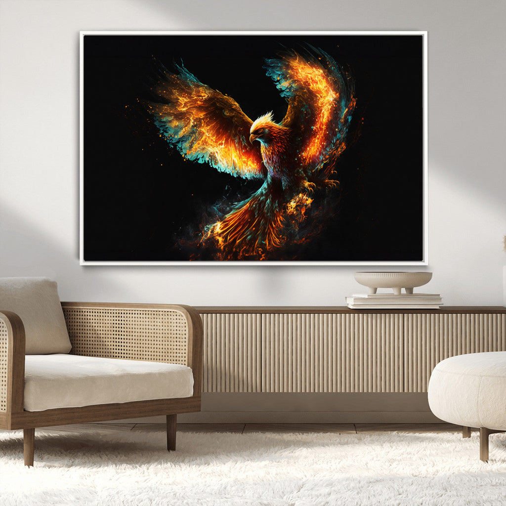 Fiery Phoenix Canvas Print | Ready to Hang Wall Art | Bold Fantasy Decor