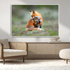 Heartwarming Fox and Baby Cub Wall Art | Canvas Print of Foxes in Nature