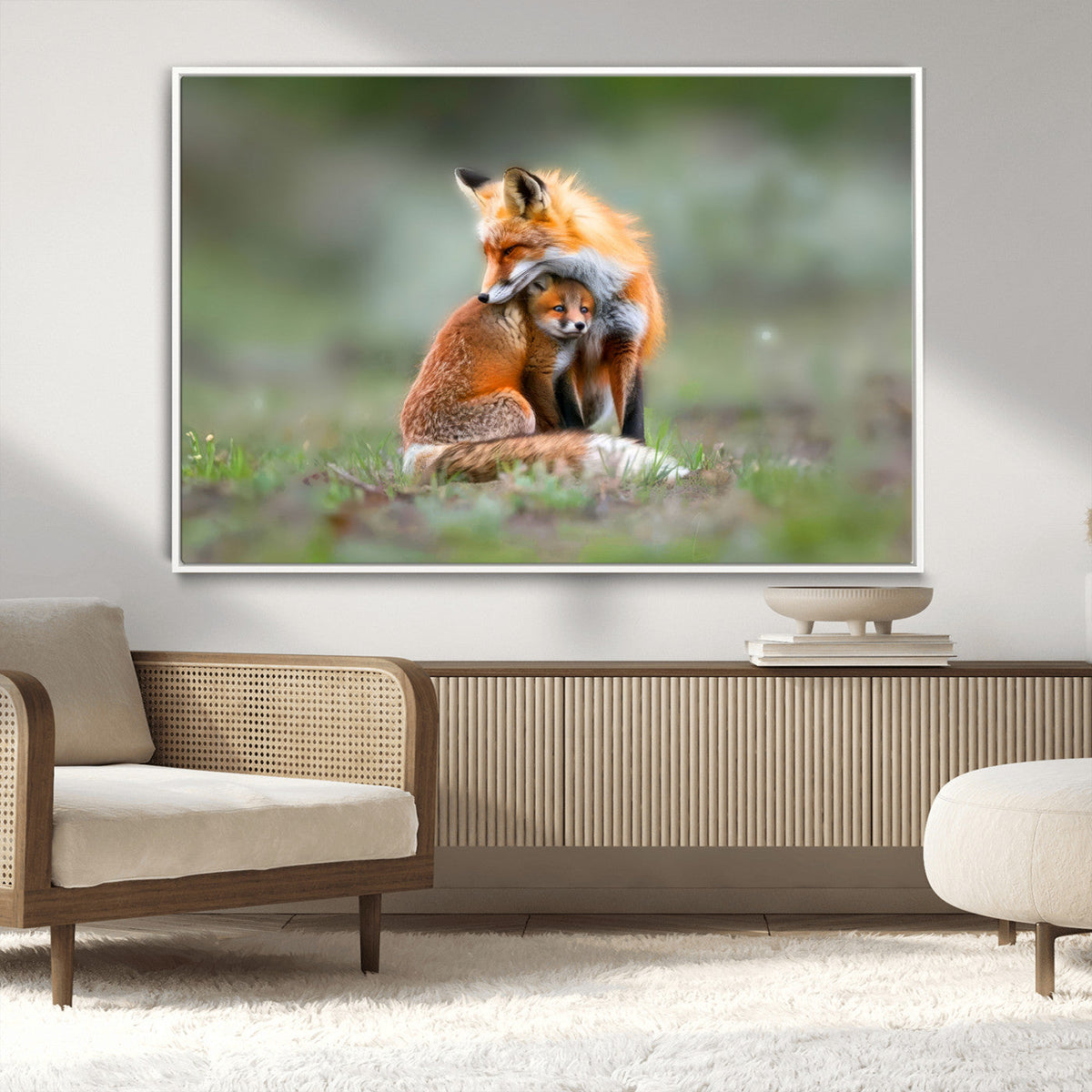 Heartwarming Fox and Baby Cub Wall Art | Canvas Print of Foxes in Nature