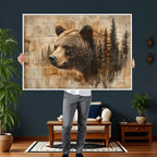 Rustic Grizzly Bear Wall Art, Abstract Grizzly 399 Bear Canvas Print, Woodland Wildlife
