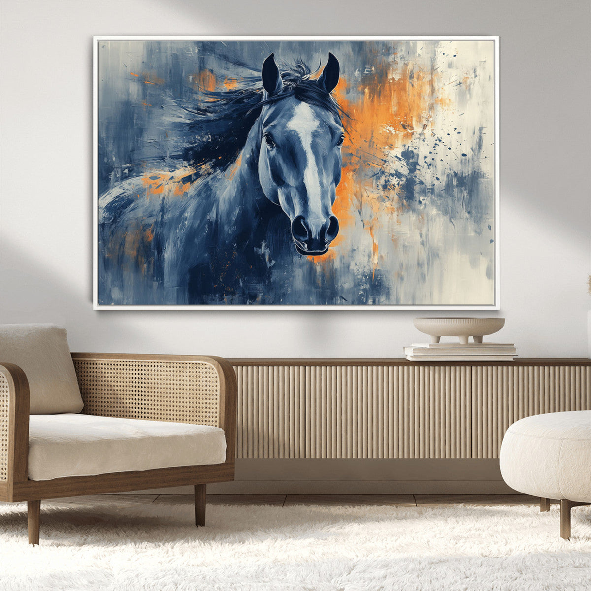 Abstract Blue Horse Wall Art Print Canvas | Western Horse Wall Art for Farmhouse Decor