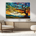 Vibrant Mosaic Tree of Life Wall Art, Stained Glass Style Canvas Print