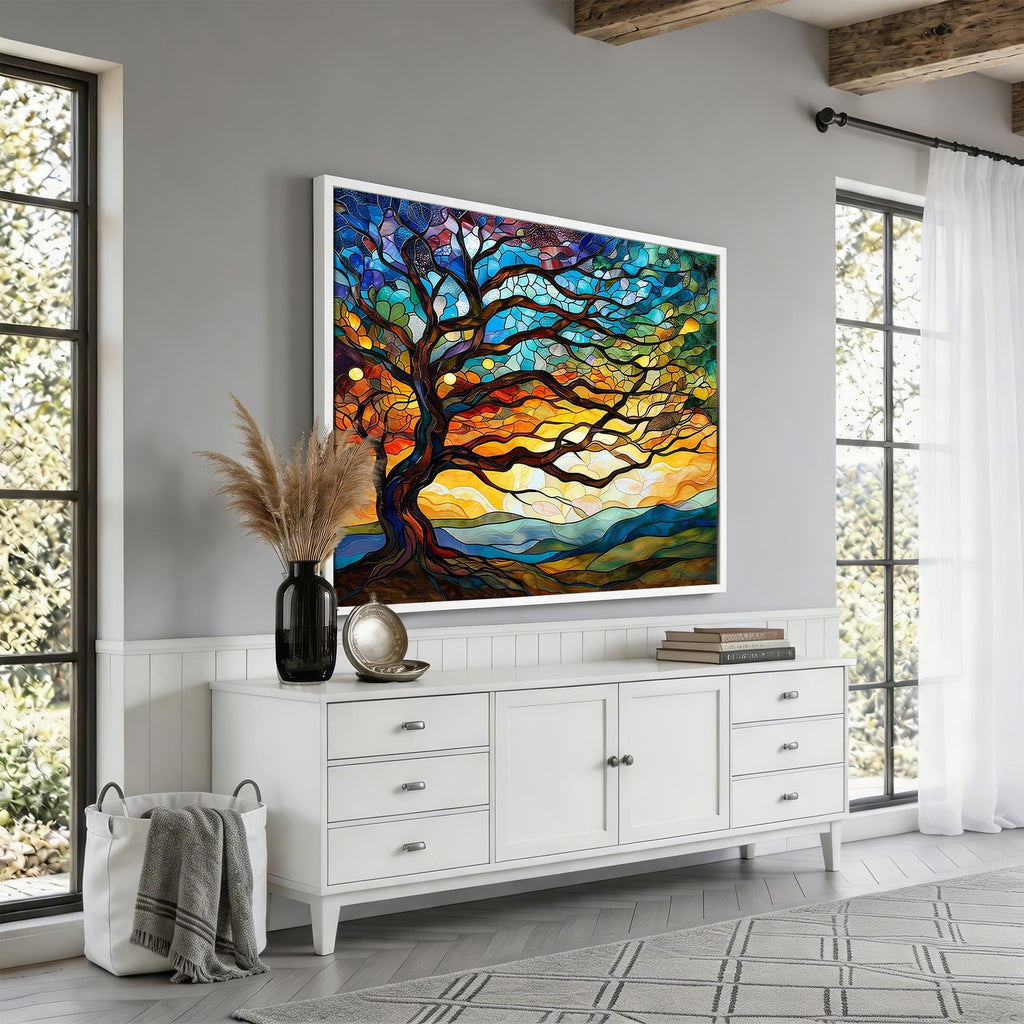 Mosaic Tree Wall Art | Ready to Hang Stained Glass Style Canvas Print