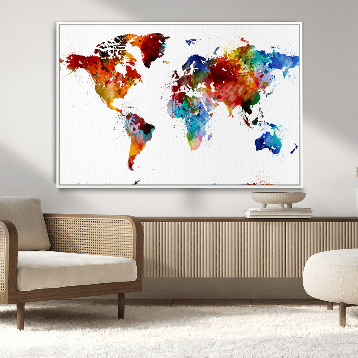 Colorful World Map Canvas Wall Art Print, Contemporary Global Map Artwork
