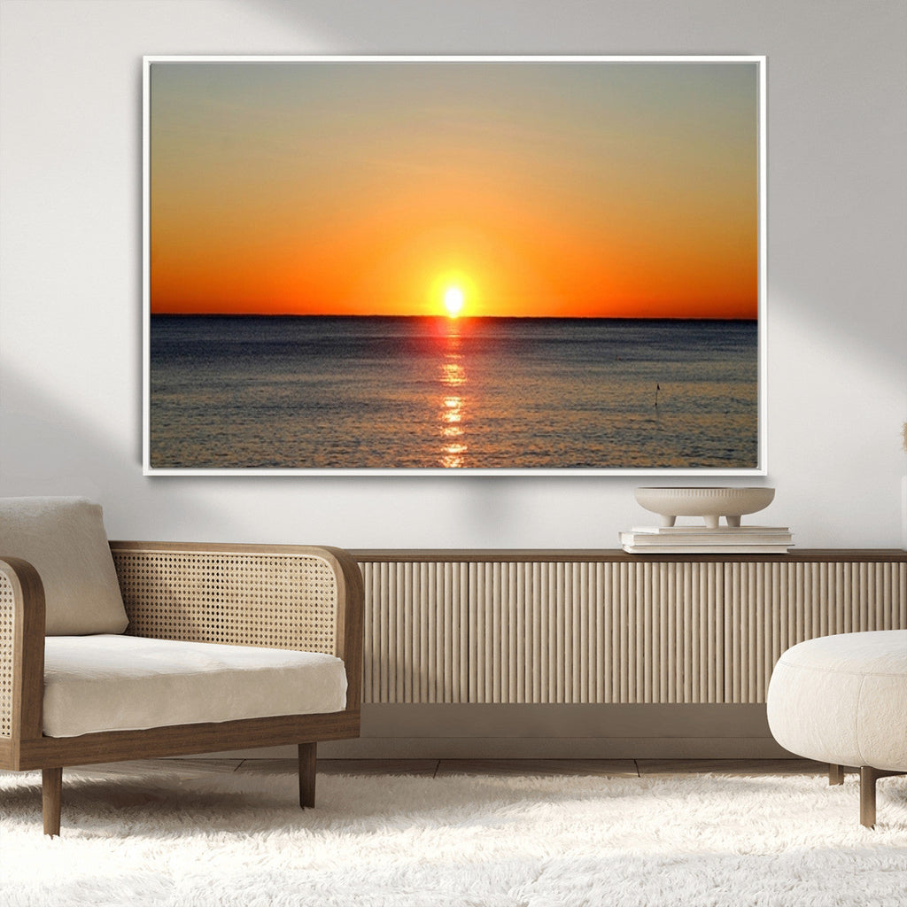 Golden Horizon Sunset Over Ocean Wall Art Canvas Print | Tropical Beach Canvas