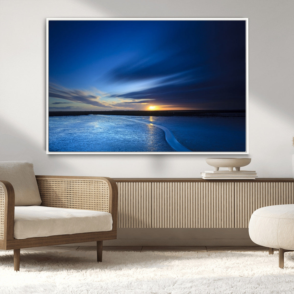 Blue Sunset Ocean Canvas Wall Art Print | Serene Coastal Horizon