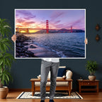 Golden Gate Bridge Wall Art Canvas Print, Framed San Francisco Sunset Landmark