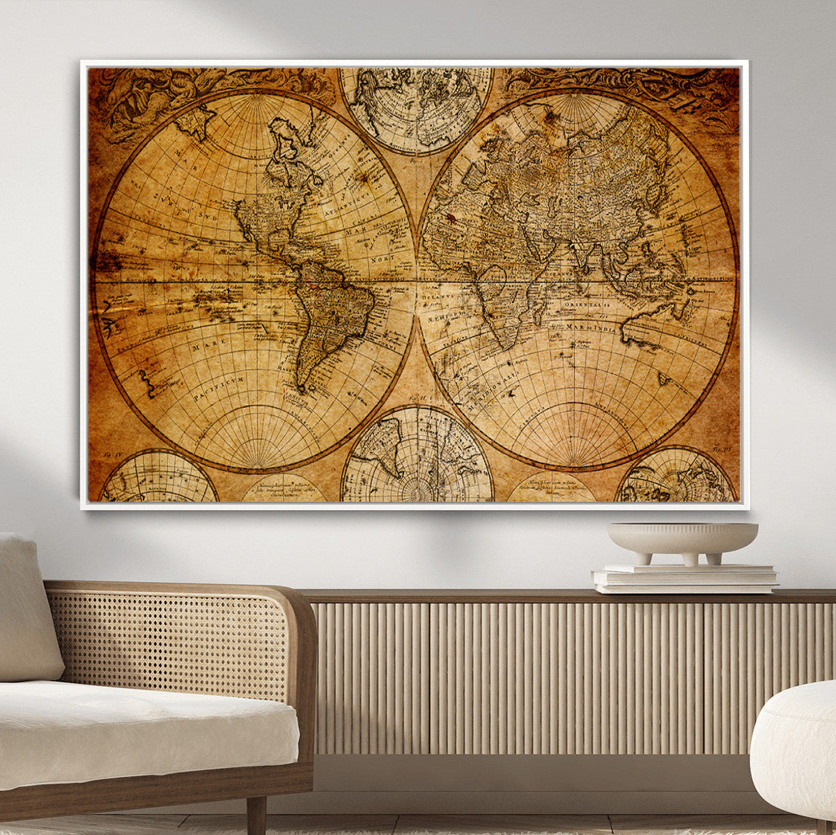 Vintage World Map Canvas Print | Antique Push Pin Travel Map