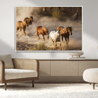 Large Wall Art 5 Horses Running on Sand Canvas Print