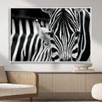 Zebra Wall Art | Zebra Close Up Canvas Print | Framed Black and White Wildlife