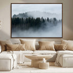 Autumn and Misty Trees in the Forest Wall Art Canvas Print, Foggy Forest Mountain Wall Art