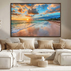 Sunset Beach Canvas Wall Art | Tropical Triptych Seascape Print