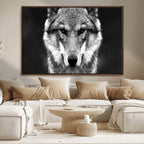 Black and White Wild Wolf Wall Art Canvas Print