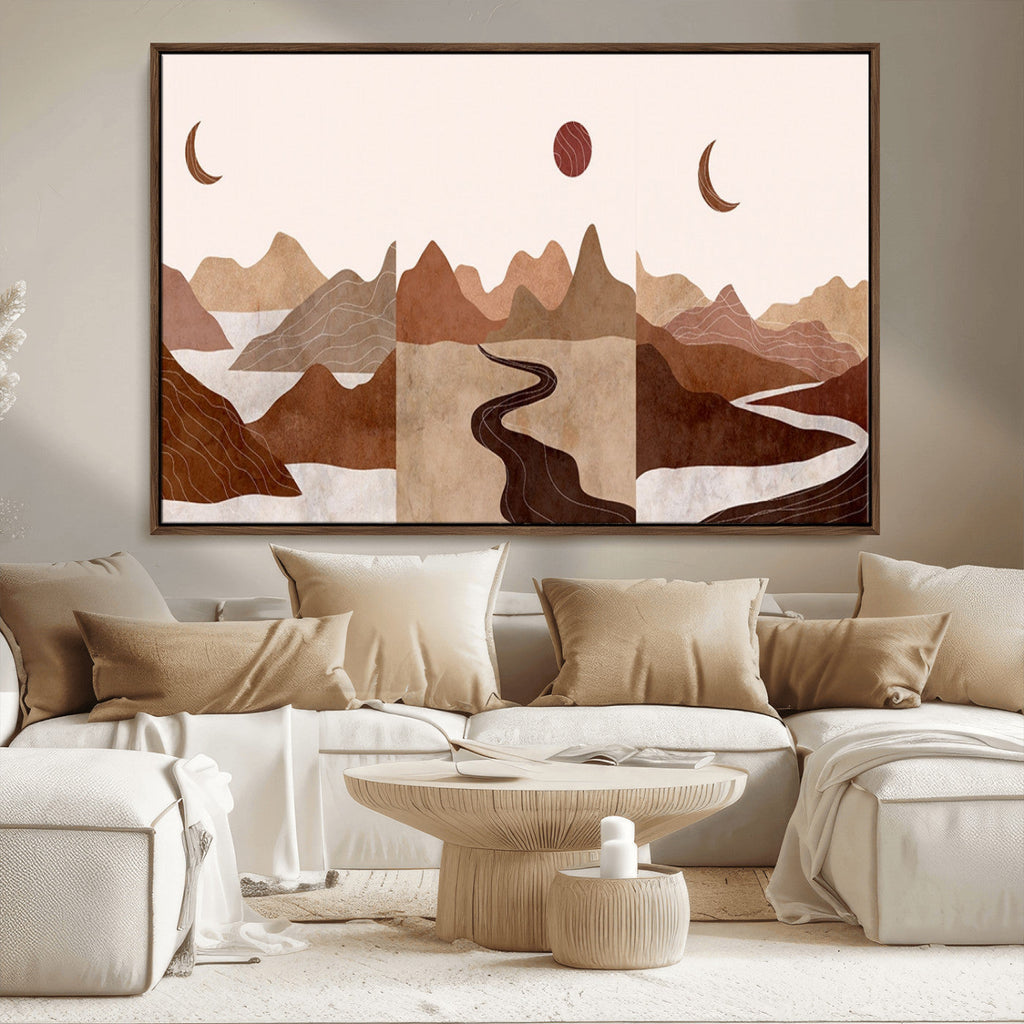 Boho Wall Art Canvas Print Set | Mid-Century Bohemian Wall Artwork, Boho Neutral
