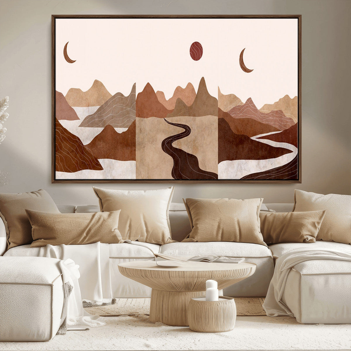 Boho Wall Art Canvas Print Set | Mid-Century Bohemian Wall Artwork, Boho Neutral