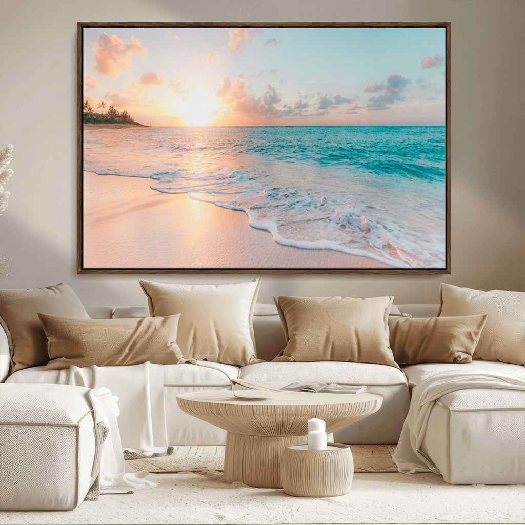 Beach Wall Art, Stunning Ocean Sunset Canvas Print with Coastal Design for Relaxing Home Decor