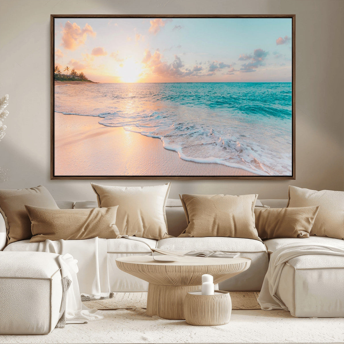 Beach Wall Art, Stunning Ocean Sunset Canvas Print with Coastal Design for Relaxing Home Decor