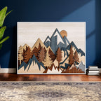 Rustic Abstract Wood Panel Effect Canvas | Mountain Range Top Wood Wall Art Canvas Print