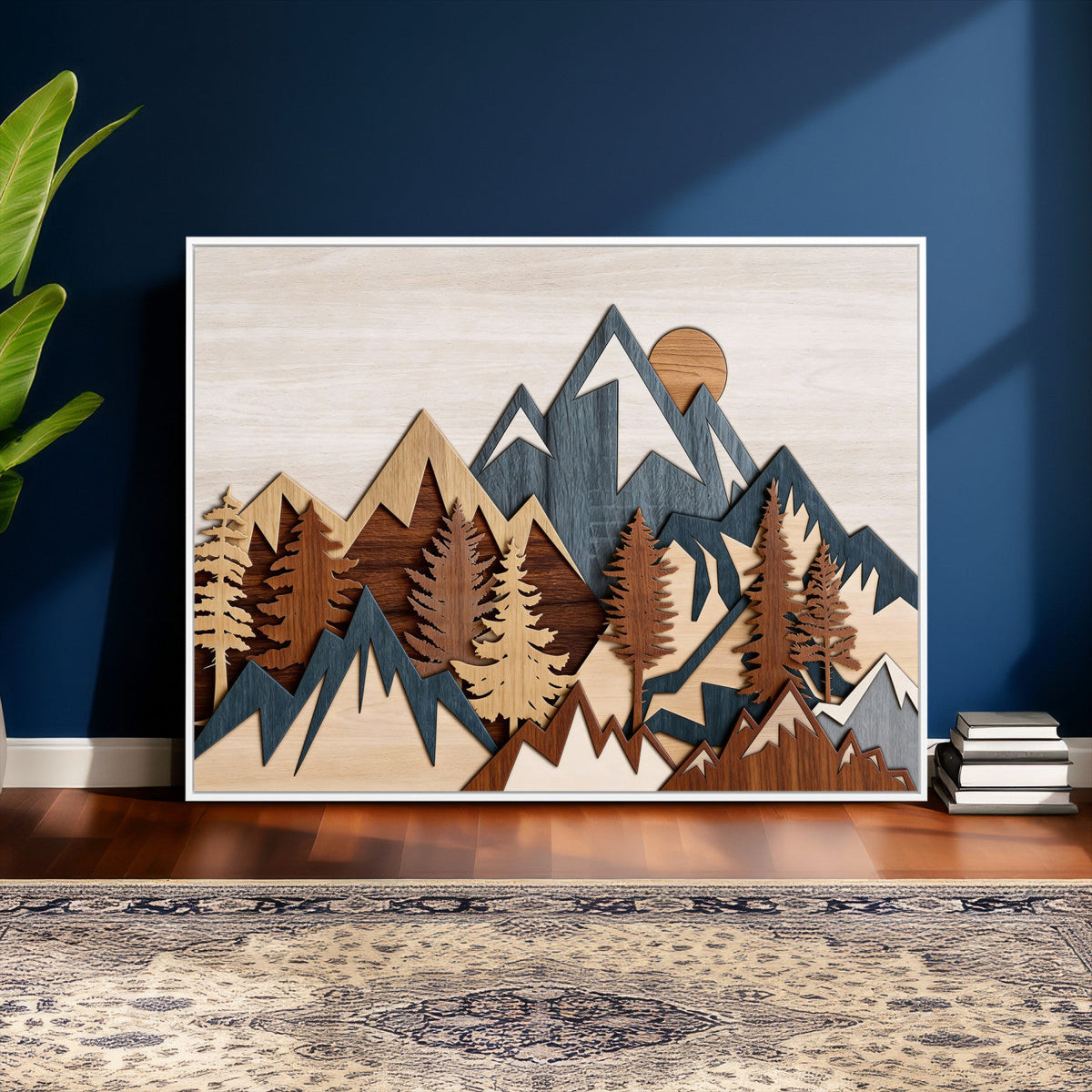 Rustic Abstract Wood Panel Effect Canvas | Mountain Range Top Wood Wall Art Canvas Print