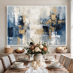 Modern Abstract Canvas Wall Art in Blue and Gold Tones | Large Contemporary Art for Living Room