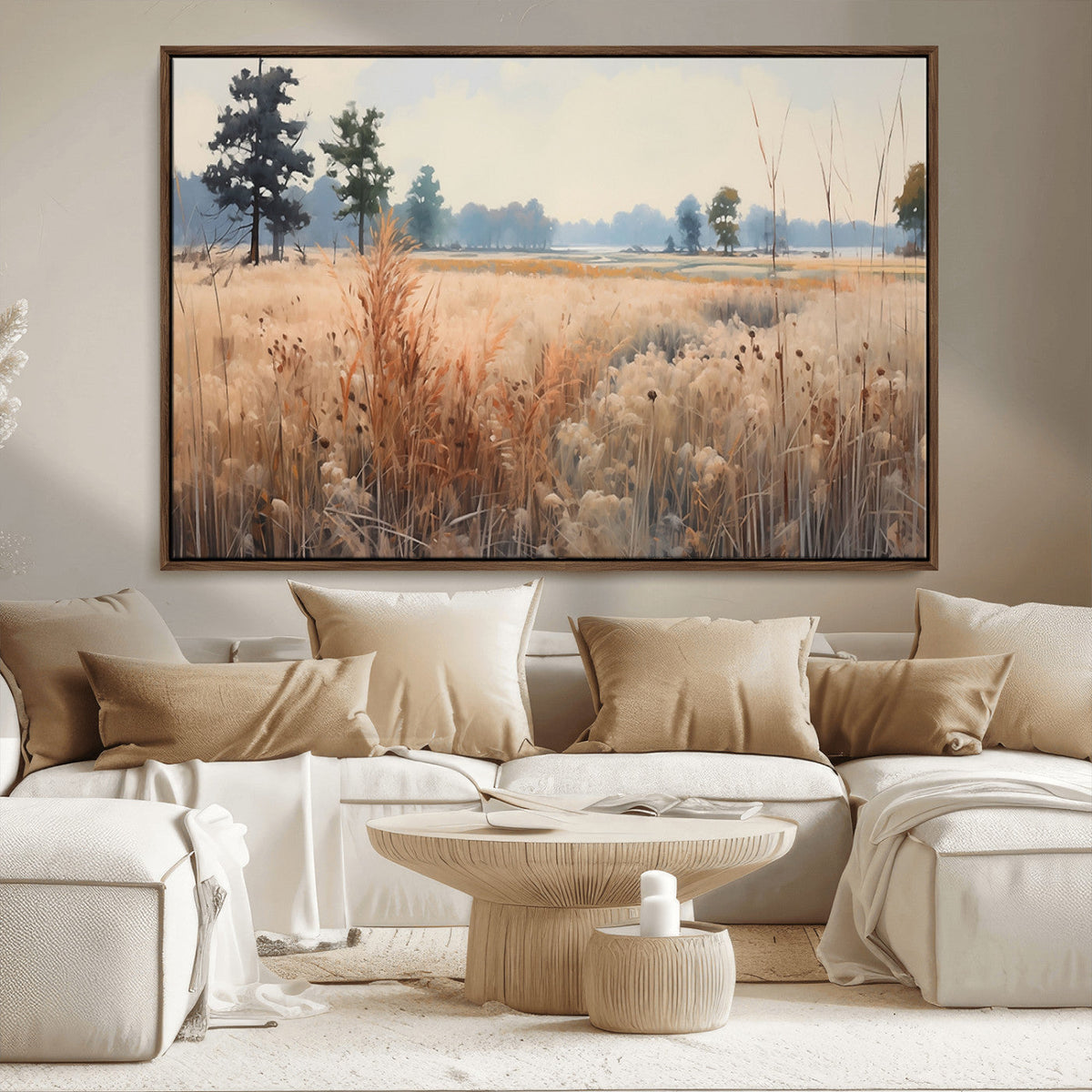 Golden Fields Canvas Wall Art Print | Serene Minimalist Landscape for Modern Decor