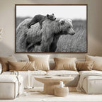 Bear and Cub Wall Art Canvas | Grizzly 399 Bear and Cub Black and White Wildlife Print