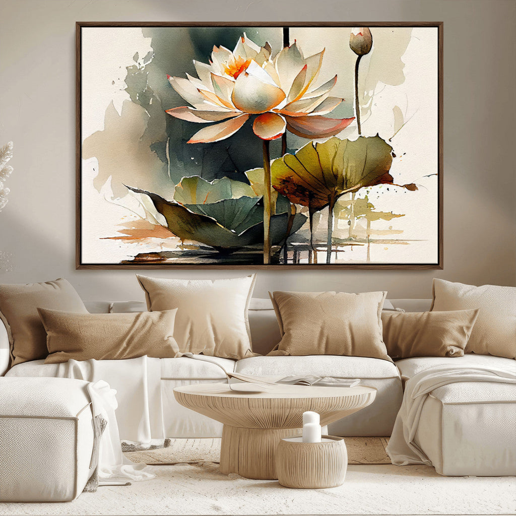Lotus Flower Watercolor Canvas Print | A Symbol of Serenity and Growth in Soft Watercolors