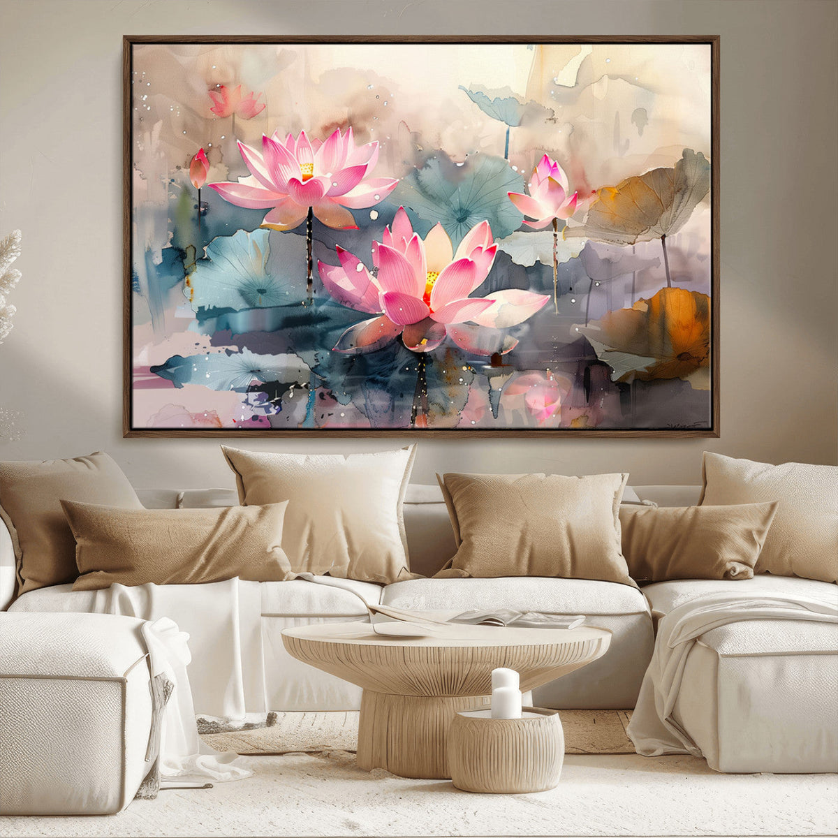 Lotus Flower Wall Art | 3 Panel Giclee Canvas Print of Pink Lotus Blossoms