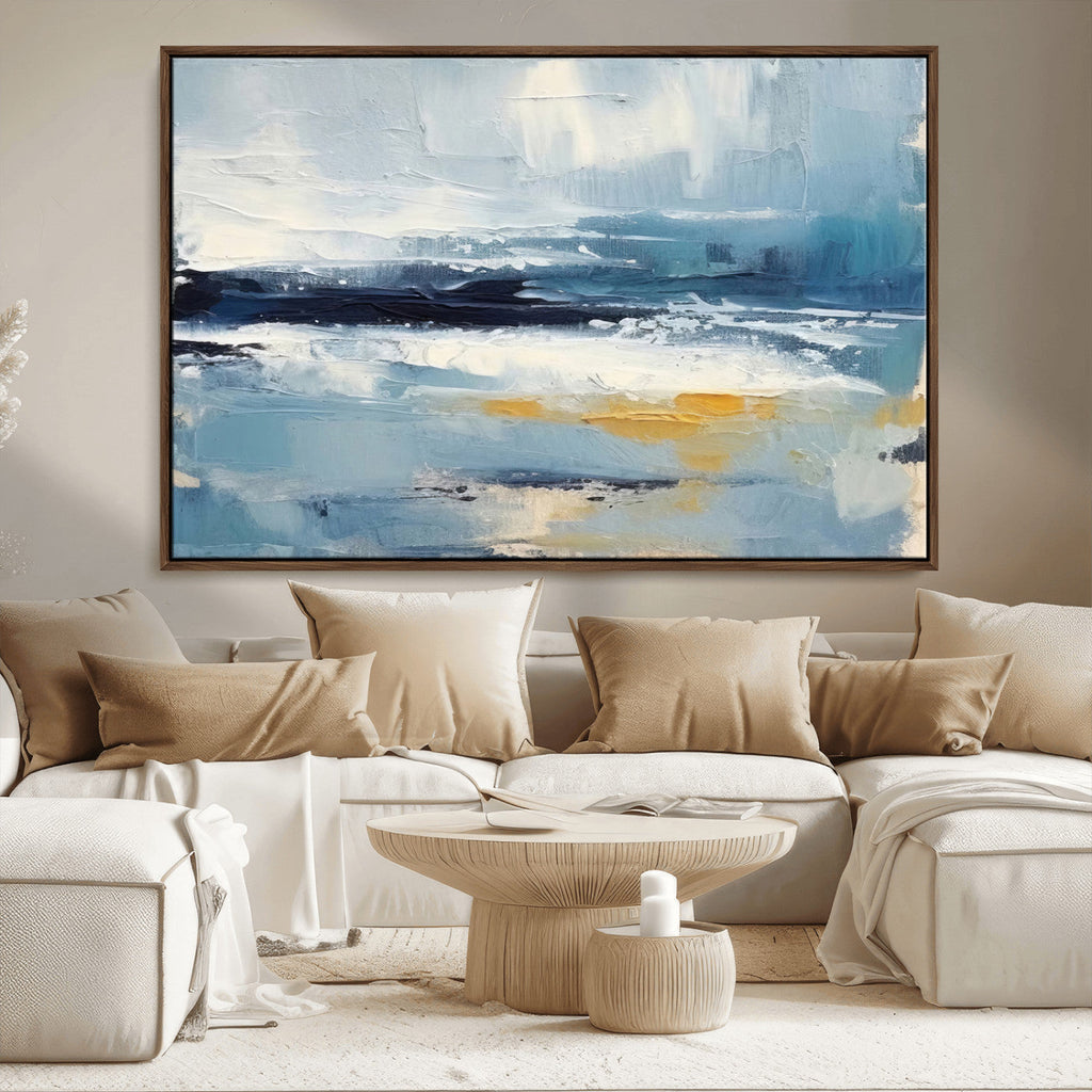 Abstract Ocean Canvas Wall Art - Coastal Blue and Gold