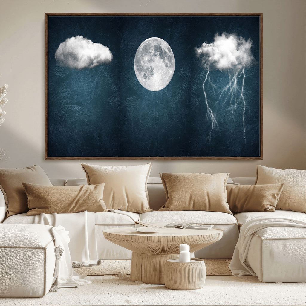 3 Piece Indigo Cloud Wall Art, Thunderstorm Moon Cloud Artwork
