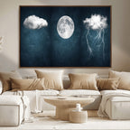 3 Piece Indigo Cloud Wall Art, Thunderstorm Moon Cloud Artwork