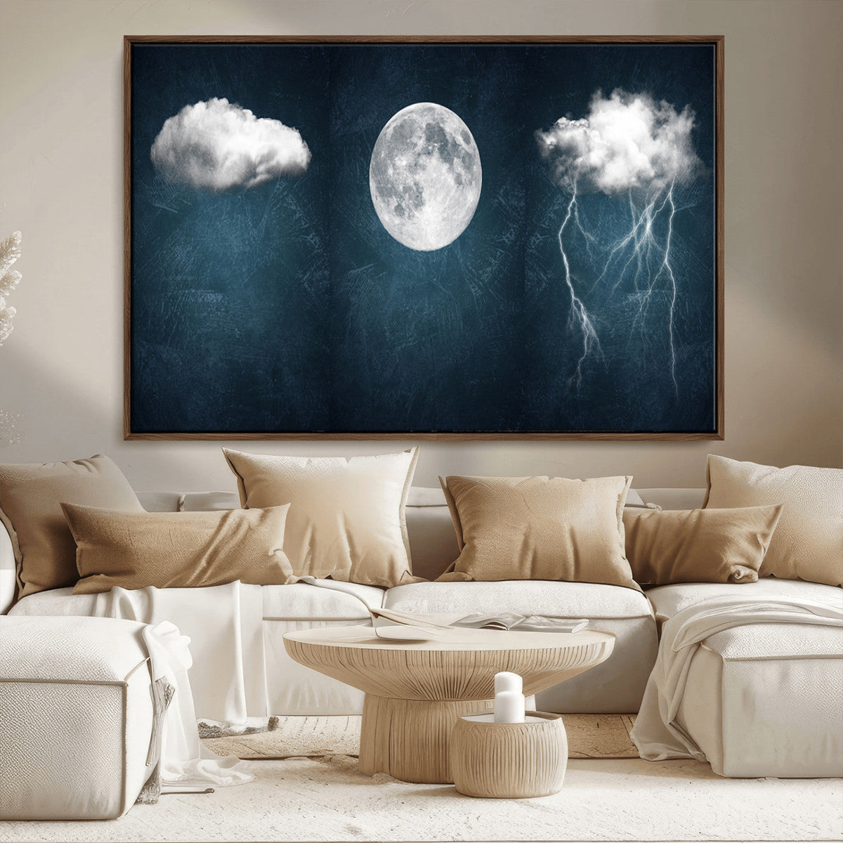 3 Piece Indigo Cloud Wall Art, Thunderstorm Moon Cloud Artwork
