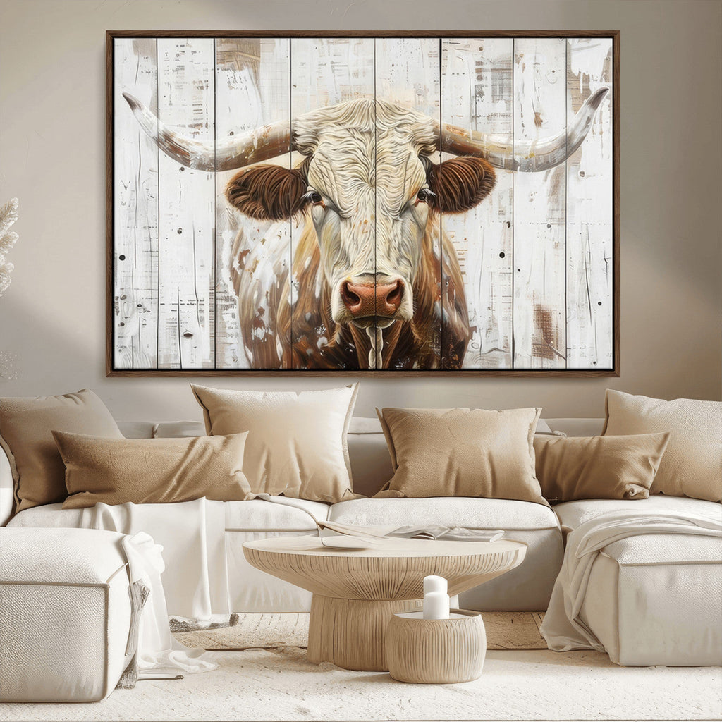 Rustic Longhorn Bull Wall Art Canvas Set