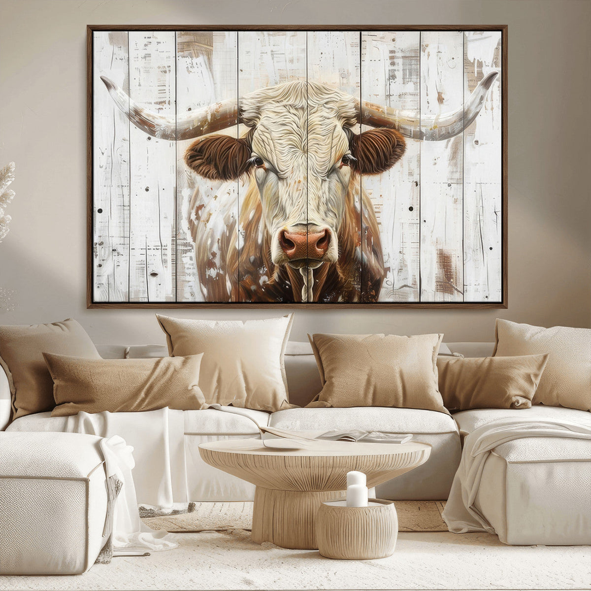 Rustic Longhorn Bull Wall Art Canvas Set