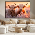 Highland Cows at Sunrise Wall Art Canvas Set