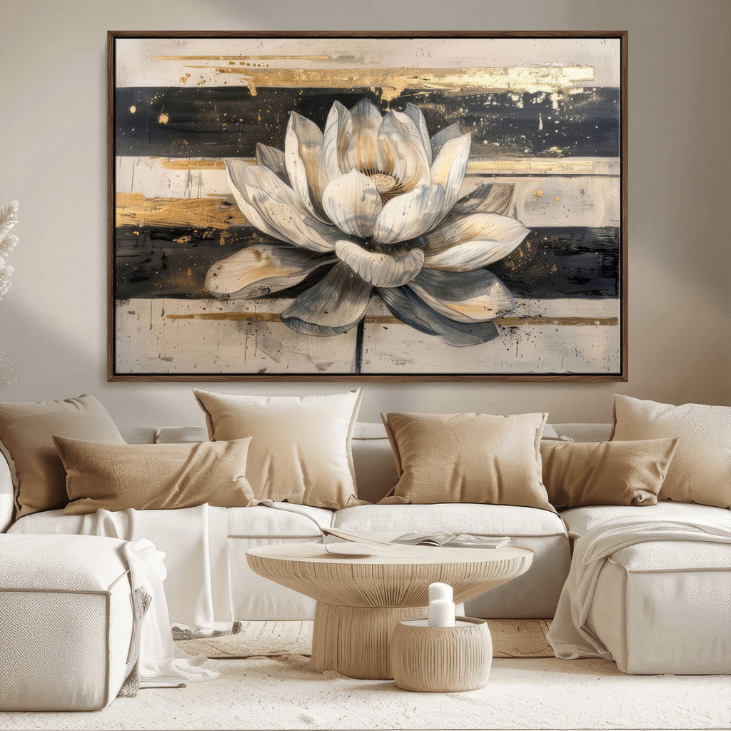 Lotus Flower Wall Art | Framed Abstract Floral Canvas
