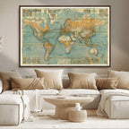 Push Pin World Map Canvas Print | Travel Tracker Wall Art for Couples