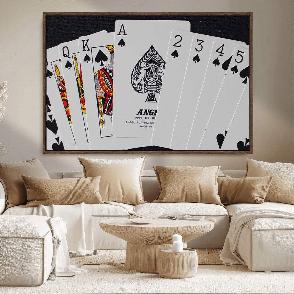 Poker Wall Art - Playing Cards Canvas Wall Art Print - Ace of Spades and Royal Flush Design