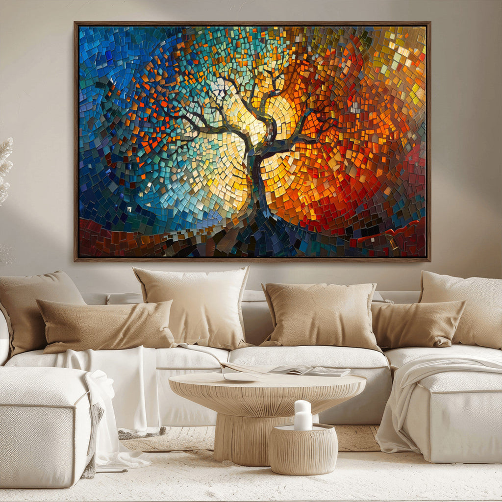 Yggdrasil Tree of Life Mosaic Stained Glass Wall Art Canvas Print
