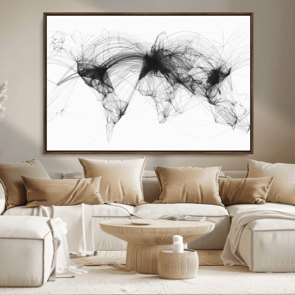 Flight Routes Air Traffic Map Canvas Wall Art, World Flight Routes Print