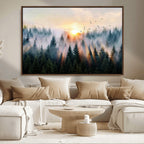 Abstract Forest Wall Art, Serene Nature Canvas Print with Misty Forest Design for Modern Home Decor