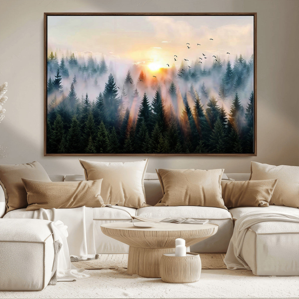 Abstract Forest Wall Art, Serene Nature Canvas Print with Misty Forest Design for Modern Home Decor