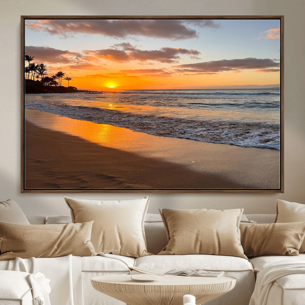 Tropical Beach Wall Art | Framed Sunset Ocean Canvas