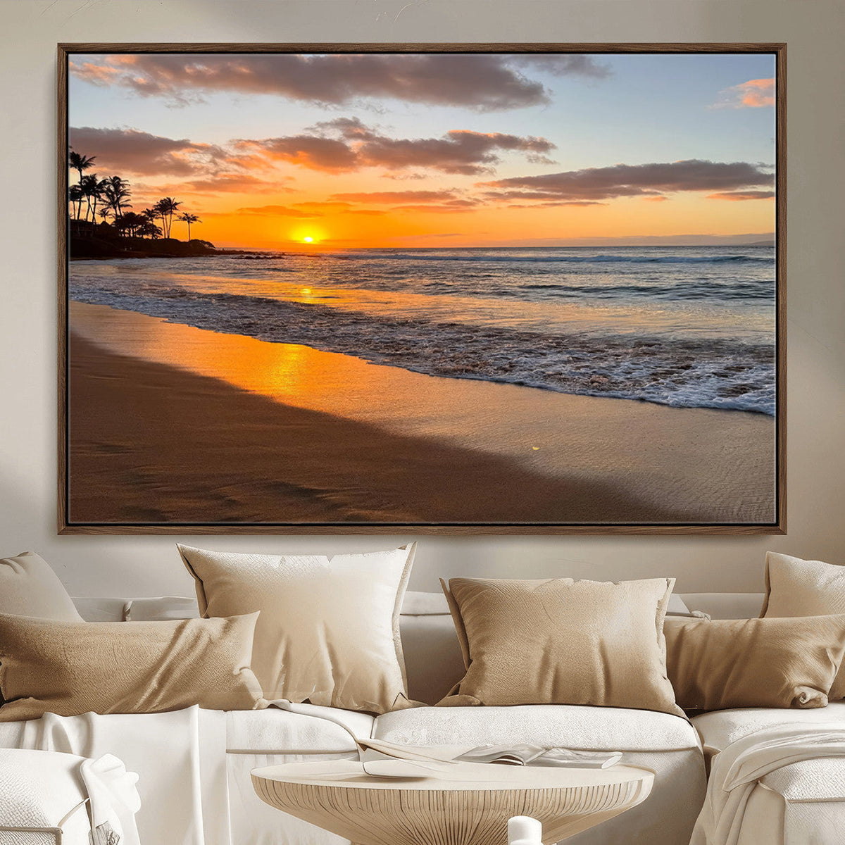 Tropical Beach Wall Art | Framed Sunset Ocean Canvas