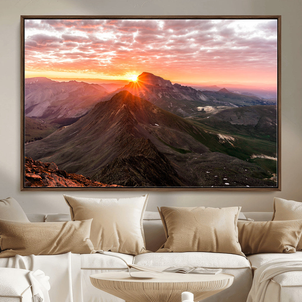 Mountain Sunrise Wall Art | Framed Alpine Ridge Canvas