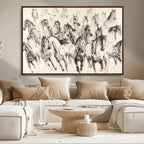 Abstract Horse Wall Art Canvas Print, Framed Horse Sketch with Galloping Herd