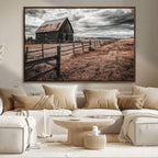 Rustic Barn Wall Art Canvas Print, Framed Moody Field Scene