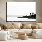 Surfer Cliffs Wall Art Canvas Print, Framed Black White Beach and Ocean Waves