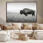 Bison Wall Art Canvas Print, Framed Rustic Wildlife Scene with Wild Buffalo
