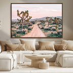 Joshua Tree Wall Art Canvas Print, Framed Desert Road Scene at Sunset